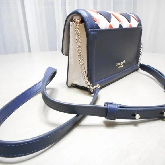Kate Spade Knott Woven Flap Crossbody in Blue with Silver Chain - Picture 4 of 5